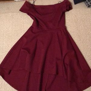 Maroon high low off the sleeve dress